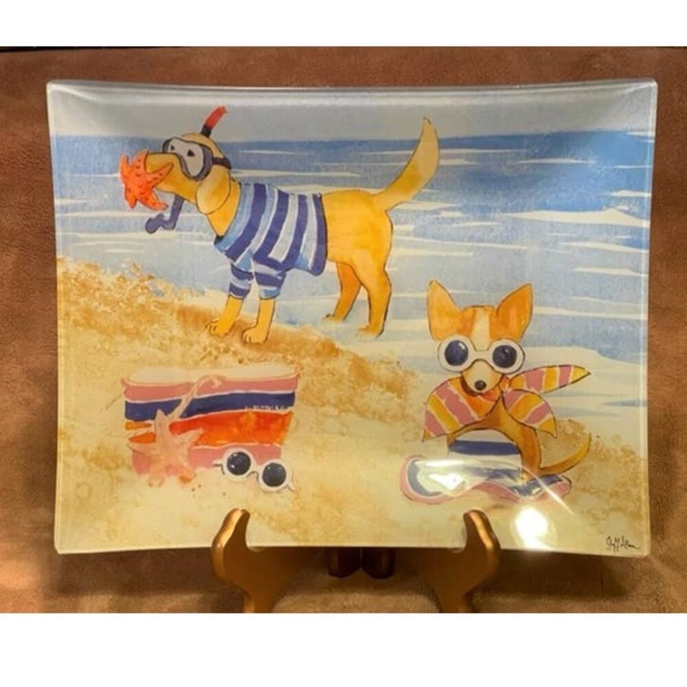 Beach Dogs, Geoff Allen Design Glass Plate , released by Mason Studios NY City